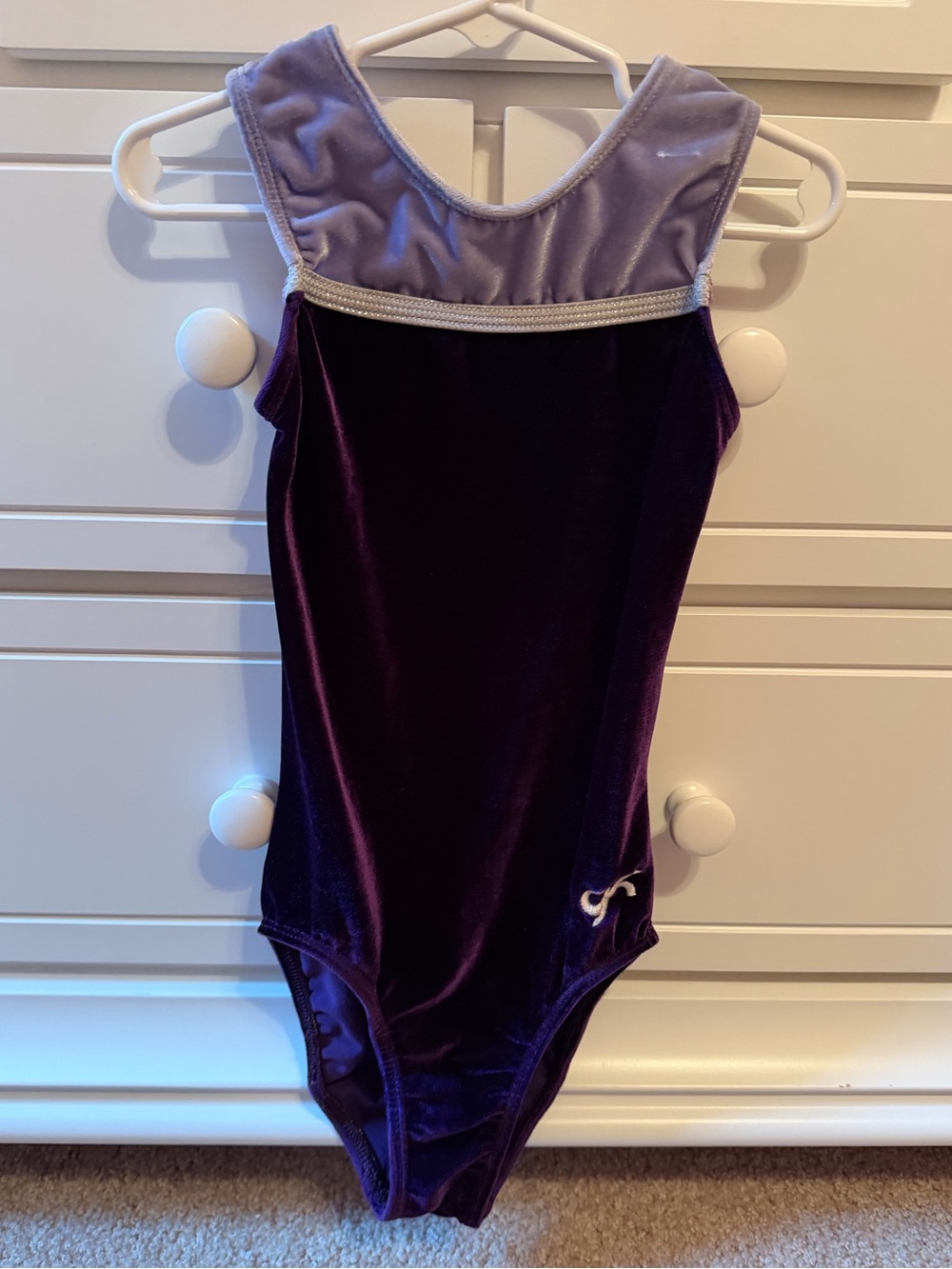 GK girls medium purple velvet gymnastics leotard